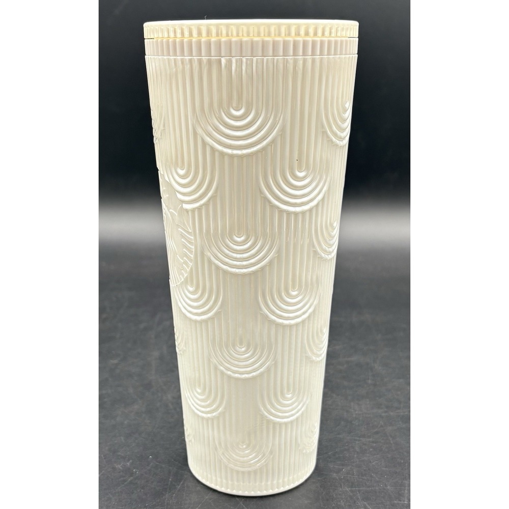 Starbucks 2023 White Pearl Shell Mermaid Siren Scales Cold Cup Tumbler 24oz Read